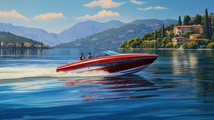water speedboat on the lake - obrazy, fototapety, plakaty