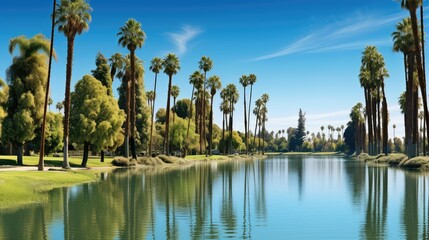 Fototapeta na wymiar paradise palm trees lake