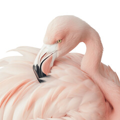 Flamingo close-up. Isolated on a transparent background. Greater Flamingo (Phoenicopterus roseus). 