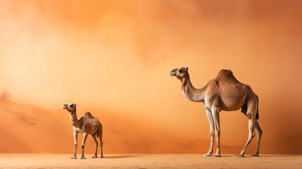 Fototapeta na wymiar camel in the desert Two camels in the desert