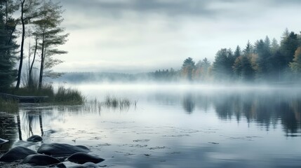 calm foggy lake - Powered by Adobe