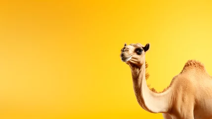Foto op Plexiglas camel in the desert on yellow background. © Rassamee