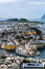 Panorama of ALESUND from Byrampen Viewpoint, Geirangerfjord, Norway