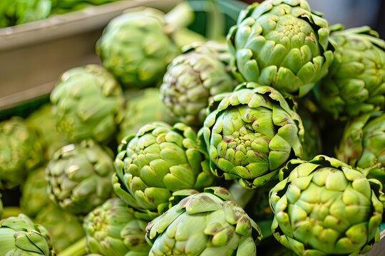 Bunch of fresh artichokes, showcasing their vibrant green color and unique shapes