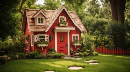 Fototapeta na wymiar comfortable red dog house