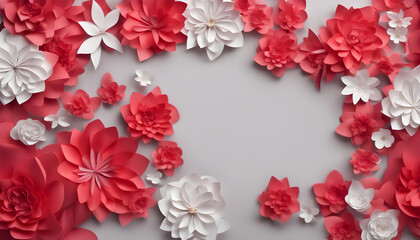 Background of red paper flowers with empty space for text or greeting card design. Postcard for International Women's Day and Mother's Day" could be optimized for SEO with the following title: "Red Pa