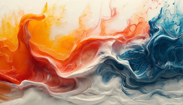 Splash of liquid on white surface, bold and vivid colors. Red, blue and white color. Abstract patterns