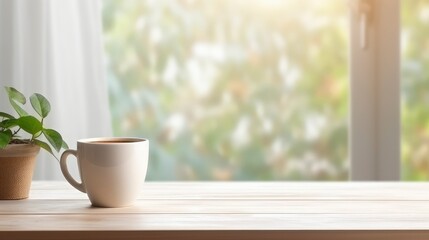The cup on the wooden table in the living room