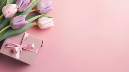 Top view of gift box with tulips