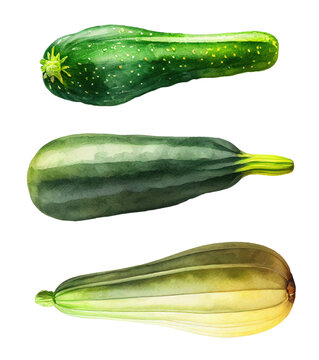 Watercolor zucchini isolated on white.