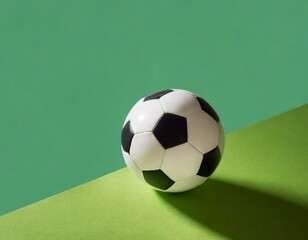 Illustration of a classic football ball resting on green carpet - 742698320