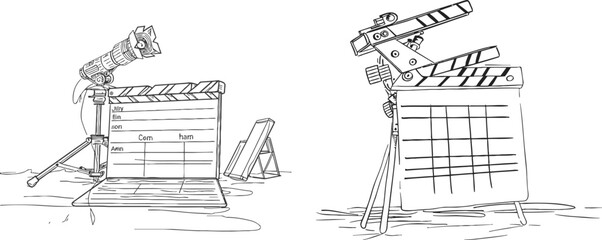 one line drawing of isolated vector object - movie production clapboard