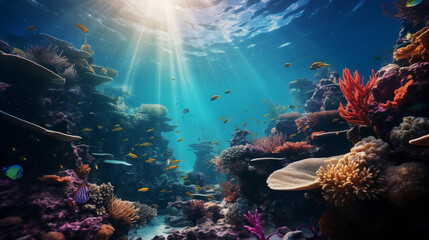 Fototapeta na wymiar Vibrant Coral Reef Teeming with Marine Life