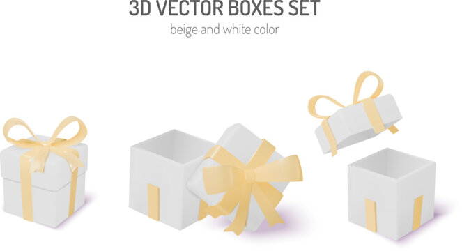 Realistic 3d gift box with a bow set design