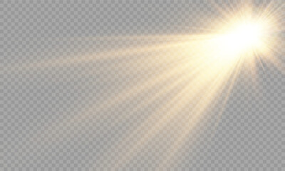 Vector transparent glowing effect sunlight special lens flare light effect. Sun, Sunrays, and Glare. Gold Flare and Glare. PNG