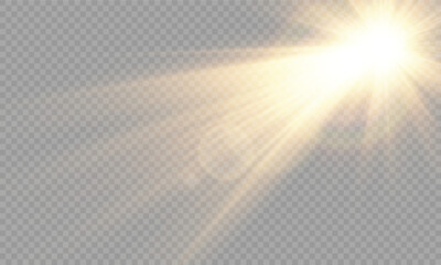 Light Vector with Sun Glare. Sun, Sunrays, and Glare. Gold Flare and Glare. PNG 