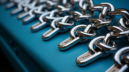 Shiny Metallic Chain Link Security: Strong Abstract Concept of White Silver Gold Strength in Close-up Texture, generative AI