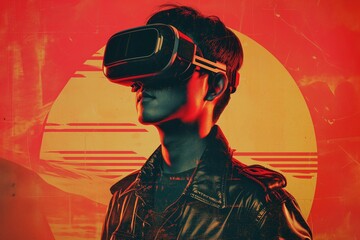 Young man with virtual reality goggles