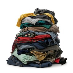pile of messy clothes on white background