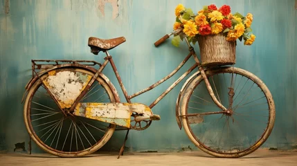 Crédence de cuisine en verre imprimé Vélo antique vintage bicycle flowers