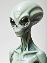 closeup gray alien face, with big dark eyes