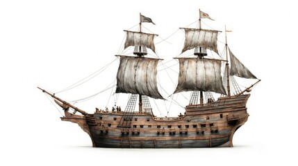 ocean pirate ship on white background