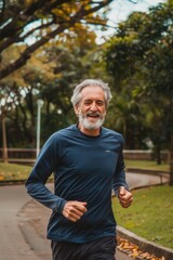 Naklejka na ściany i meble old elderly man jogging on a walking track for health and fitness