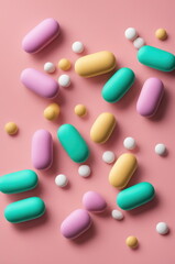Assorted Medication Pills on Colorful Background