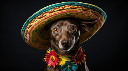 hat dog with sombrero - obrazy, fototapety, plakaty