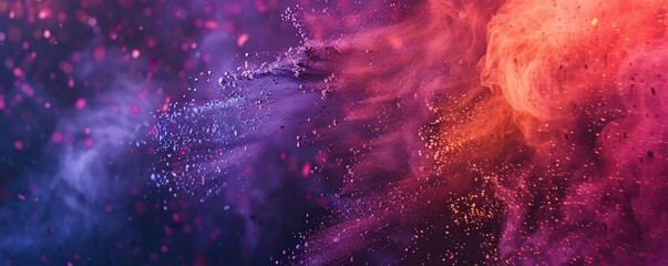 Bright Indian Holi festival with abstract colored powder explosion on black background. Frozen movement