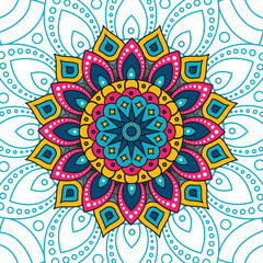 Colourful decorative floral mandala with white background