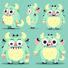 Fototapeta premium Concept design sheet of of cute green cartoon monster 