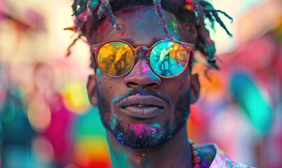 Dark-skinned guy with a fashionable hairstyle at the festival of colors - Powered by Adobe