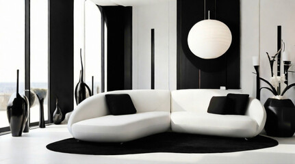 black and white colored room having unique way styling 
