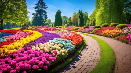 garden landscape flower beds - obrazy, fototapety, plakaty