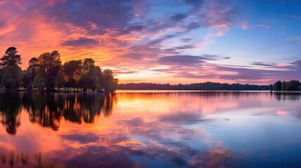 Obraz premium water lake sunrise panoramic