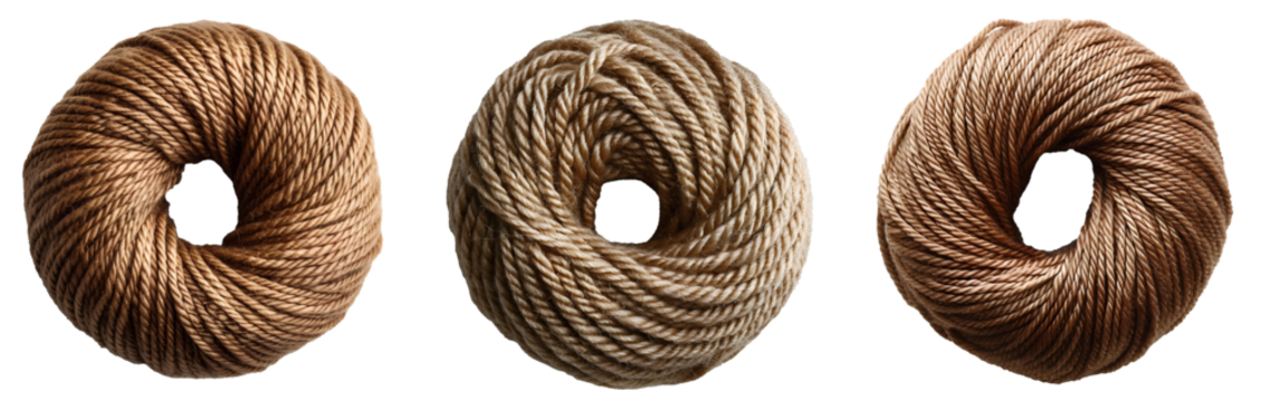 set of knitting balls PNG. ball of brown knitting yarn PNG. brown wool yarn PNG. brown cotton yarn PNG. brown knitting yarn ball for textiles and clothing