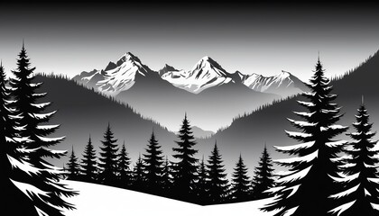 Beautiful Mountain in First Snow: A Vector Illustration