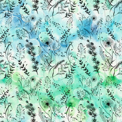 Floral pattern. Wild flowers and herbs - seamless pattern, decorative composition on a watercolor background. Use printed materials, signs, objects, websites, maps, posters, flyers.