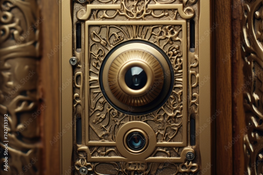 Poster elegant gold door with a clock, perfect for time-related concepts