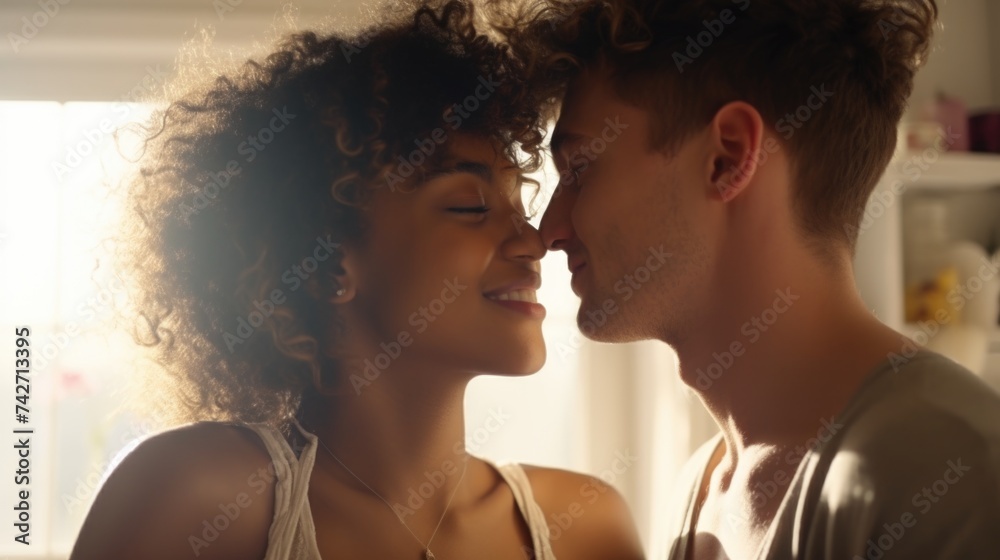 Poster a man and a woman looking at each other. suitable for relationship and communication concepts