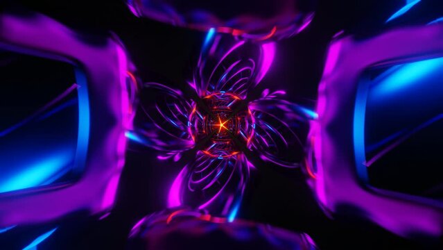 Neon lights twirl rhythmically in a VJ Loop display.