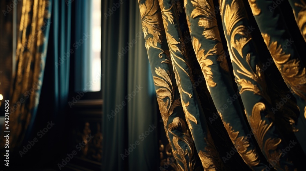 Poster interior of a room with elegant curtains and a window. suitable for home decor and interior design c