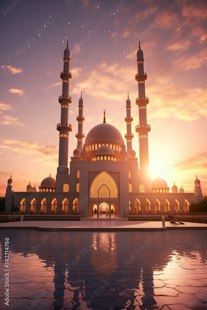 Poster A large white building with a fountain in front of it. Suitable for architectural and travel concepts