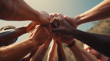 Group of people with hands together. Suitable for teamwork concepts