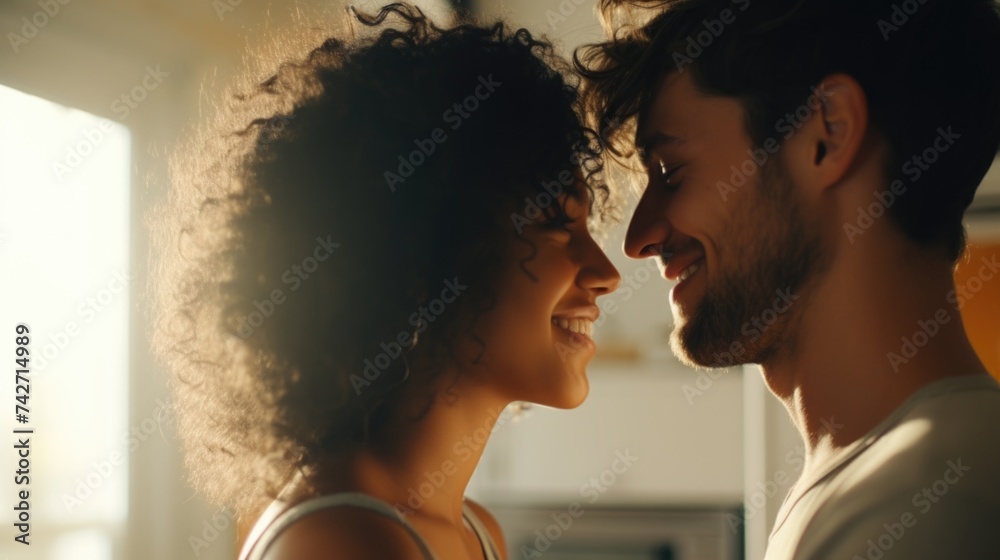 Poster a man and a woman looking at each other. suitable for various concepts