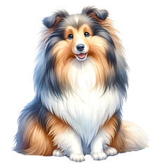 Cute isolated watercolor dog breed clipart of sheltie