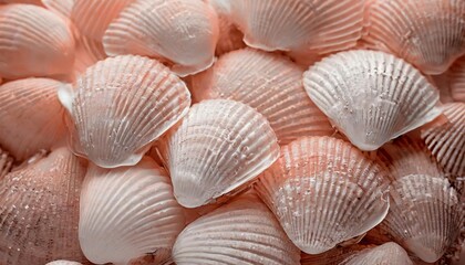 Close-up bunch of shells. Monochrome pink tone.