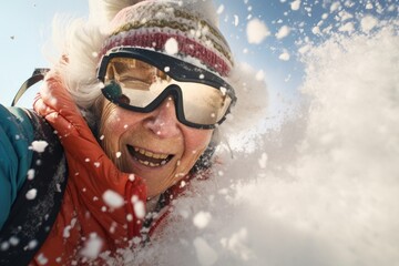 Fototapeta na wymiar A man in a red jacket and goggles snowboarding. Perfect for winter sports concepts