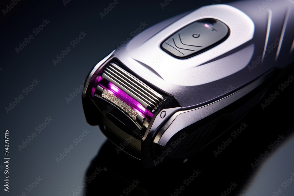 Poster close up of a razor on a table, suitable for grooming and hygiene concepts